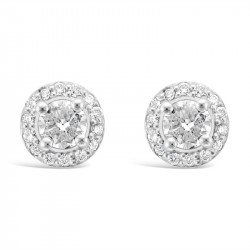 Diamond Cluster Earrings With A Centre Round Brilliant Cut Diamond Set in 18ct White Gold. Tdw 0.95ct